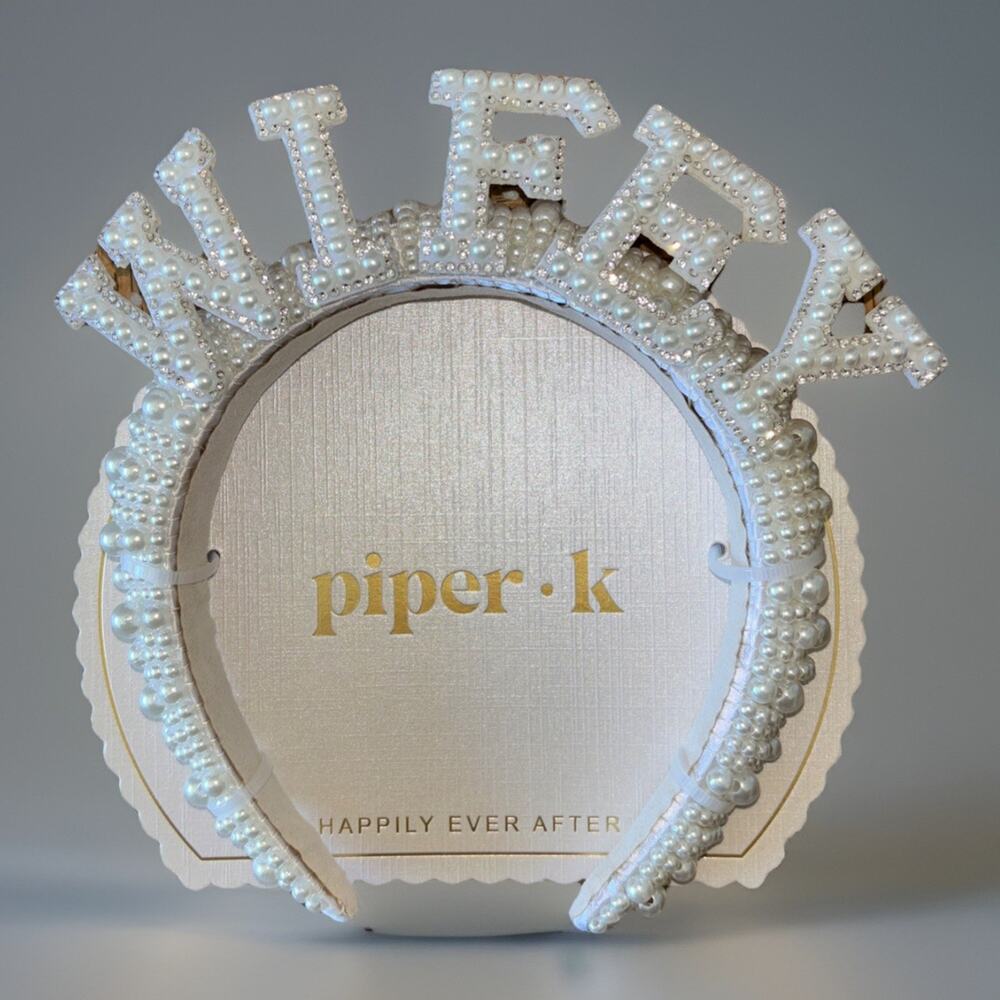 Piper K WIFEY White Pearl Wedding Rhinestone Headband Bachelorette Party